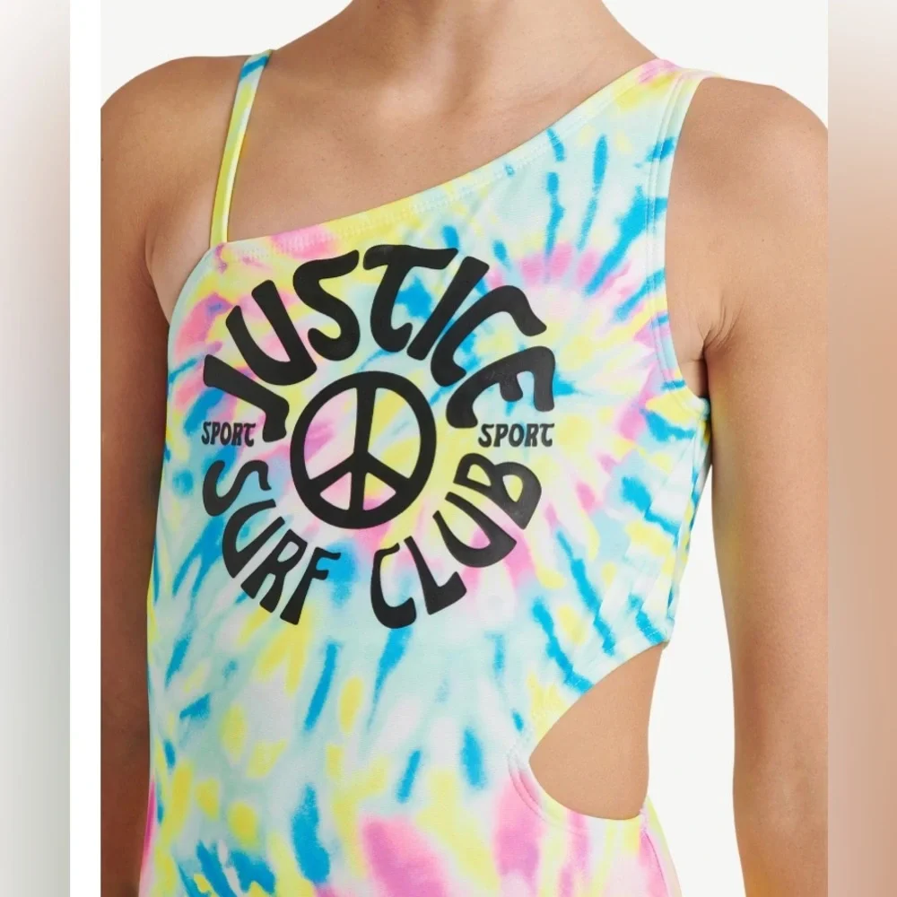 Justice Girls' UPF 50+ Cutout Cross Shoulder One Piece Swimsuit Size 5-6